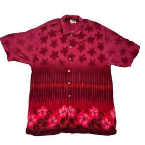 SOLITUDE Red Tie Dye Floral Aloha Button Up Shirt Size XL Mens Rayon Made in USA
